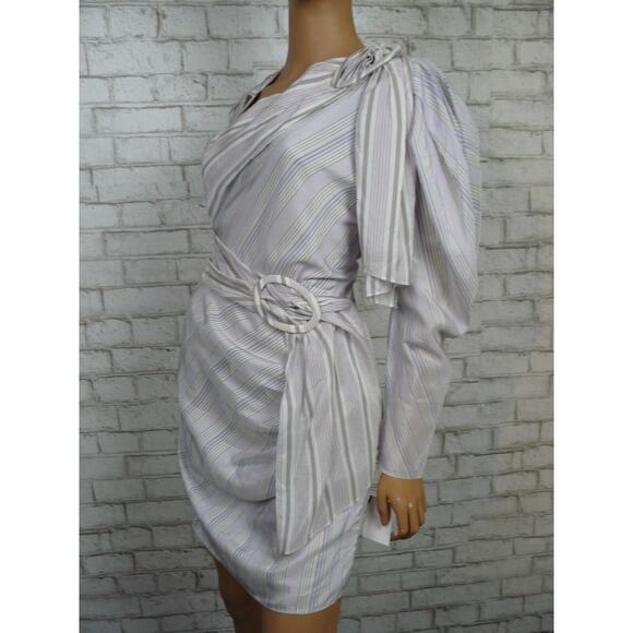 $2,270 Carmen March Cupro Stripes Belted Ruched Sheath Dress 38 IT sz 4 US M491 - Picture 8 of 12